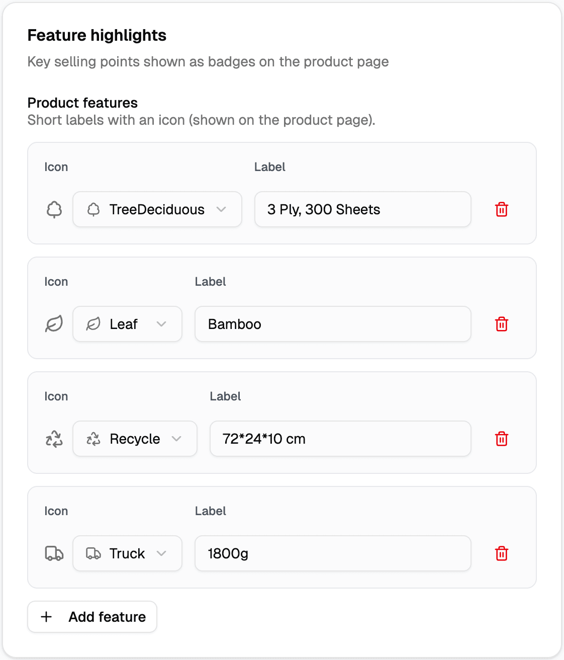 Screenshot of the feature highlights section with a list of short selling points.